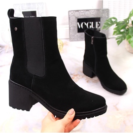 Bőr velúr Jodhpur csizma oszlopon, szigetelt fekete Filippo 1