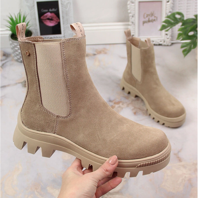 Bőr, velúr Jodhpur csizma, hőszigetelt bézs Filippo 2