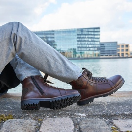 Vízálló téli férfi csizma báránygyapjú szigeteléssel Rieker F3602-25 barna 2