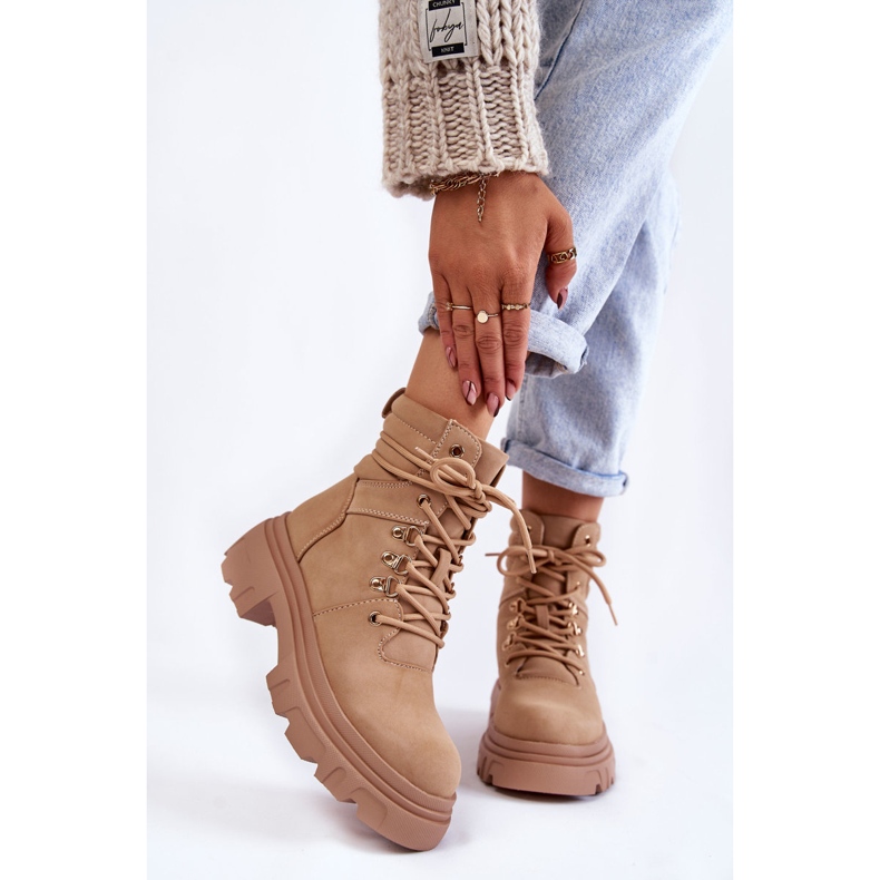 Bőr, meleg fűzős csizma Bézs Merisha 1 Bőr, meleg fűzős csizma Bézs Merisha 1