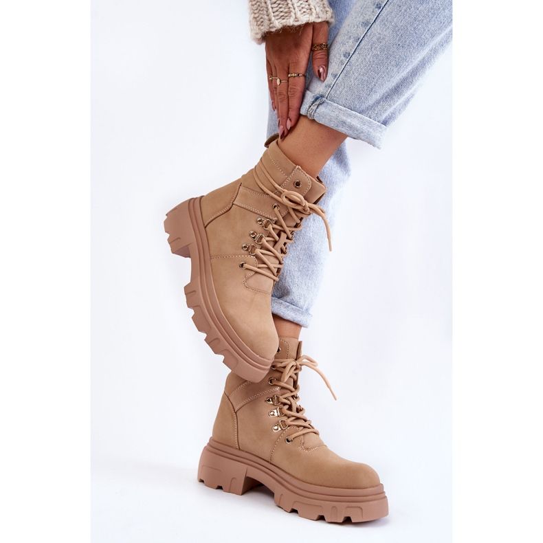Bőr, meleg fűzős csizma Bézs Merisha 2 Bőr, meleg fűzős csizma Bézs Merisha 2
