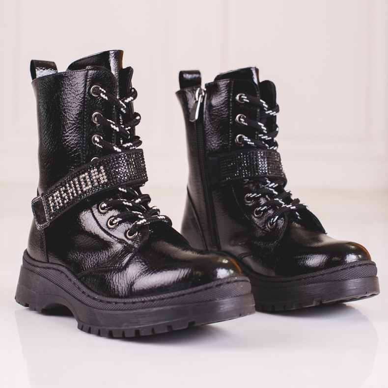 W. Potocki Potocki lány csizma kristályokkal fekete 1