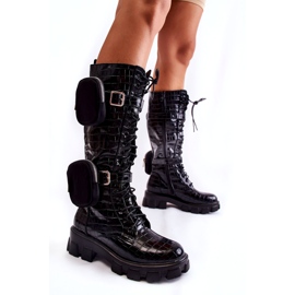 Joia Női csizma Csapdafogók táskákkal Fekete állatmintás katonai 1