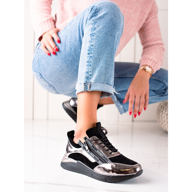 W. Potocki Fekete és ezüst cipők Potocki bőrből aranysárga 1