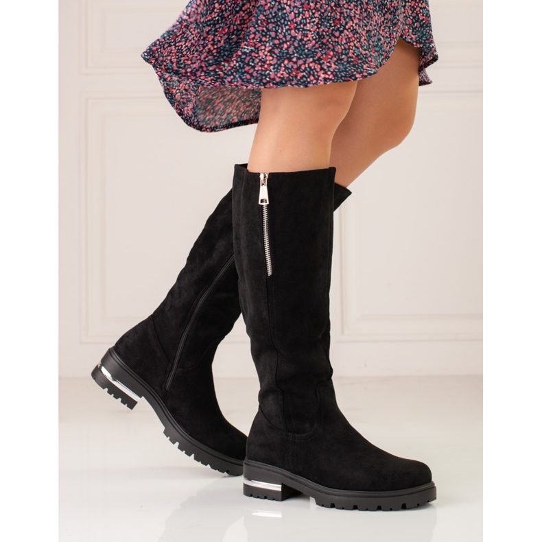 W. Potocki Potocki női velúr csizma fekete 1