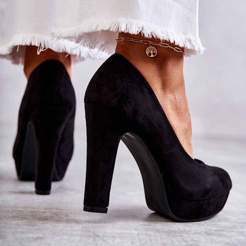 WS1 Klasszikus Velúr Pumpák Sarkú Fekete Soro 3