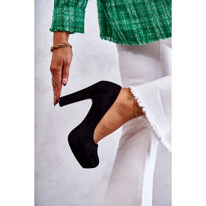 WS1 Klasszikus Velúr Pumpák Sarkú Fekete Soro 2