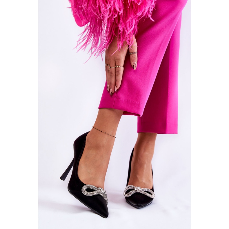 PS1 Elegáns fekete Alyssa sarkú cipő masnival 2