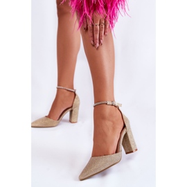 PS1 Fényes pumpák magassarkún, arany ricinus strasszokkal aranysárga 2