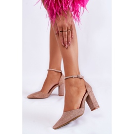 PS1 Fényes pumpák a sarkú strasszokkal Rose Gold Castor aranysárga 2