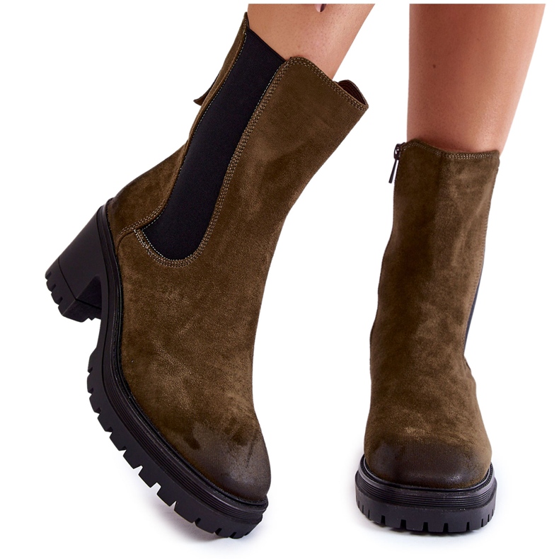 Vinceza Női velúr bokacsizma Khaki Liris zöld 1