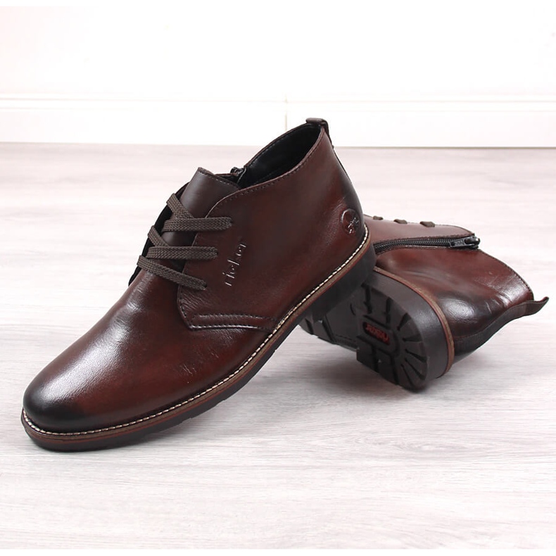 Férfi bőr bokacsizma báránygyapjú szigeteléssel, barna Rieker 15300-25 1