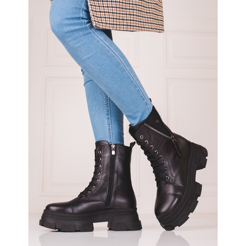 Női bőr táskák dekoratív Shelovet cipzárral fekete 2