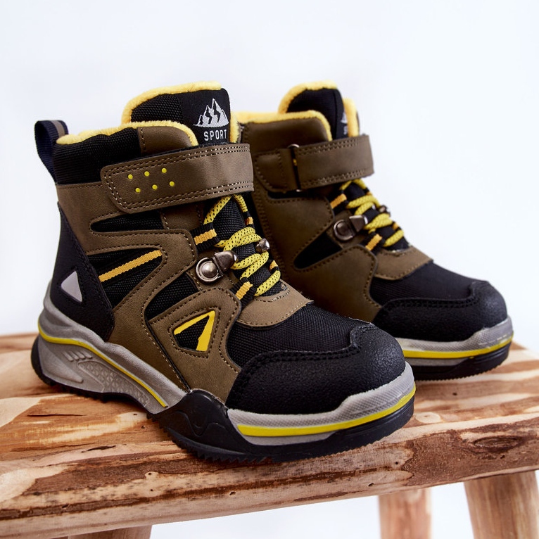 PE1 Gyapjú Khaki Marco-val melegített gyerekcipők fekete zöld sárga 1