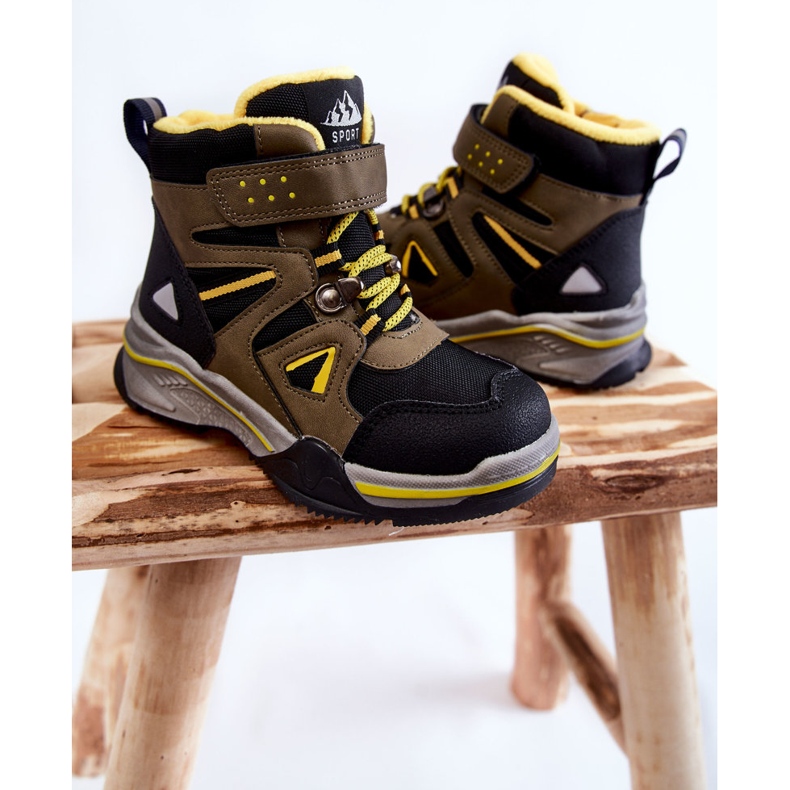 PE1 Gyapjú Khaki Marco-val melegített gyerekcipők fekete zöld sárga 2