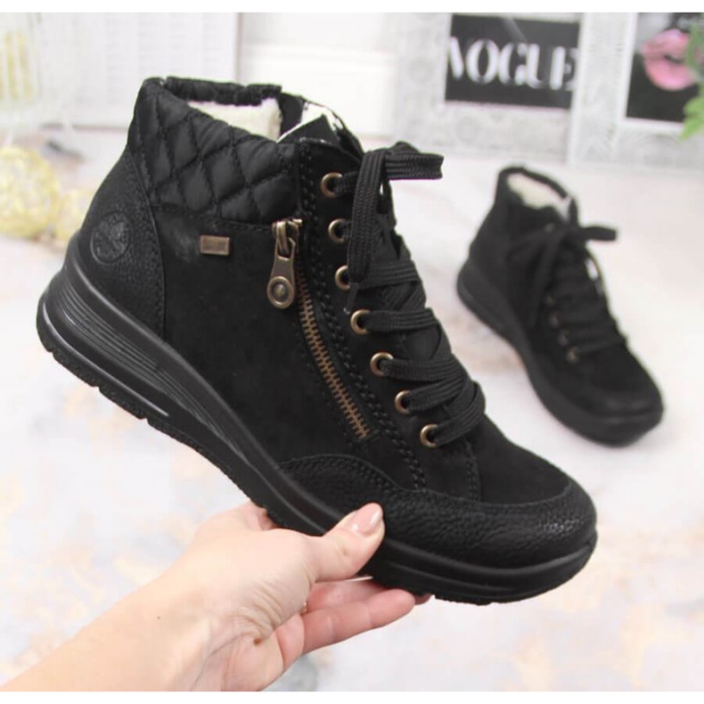 Rieker W RKR567 vízálló bőr szigetelt csizma fekete 1