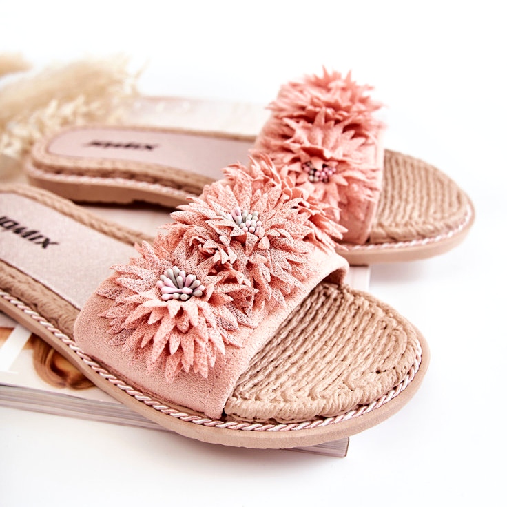 WJ1 Női papucs szövet virágokkal, rózsaszín Susana 1