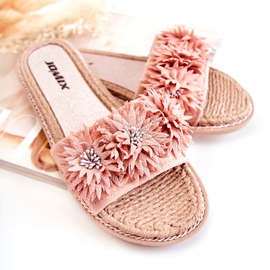 WJ1 Női papucs szövet virágokkal, rózsaszín Susana 3