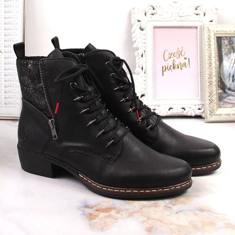 Rieker Y0800-00 kényelmes női szigetelt csizma lapos sarkú fekete 2