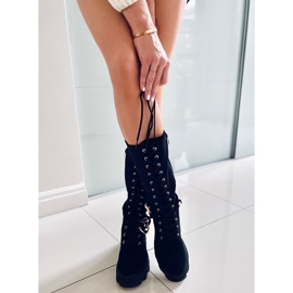 Charlize Black velúr fűzős csizma fekete 1