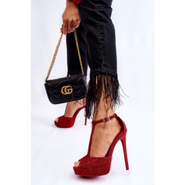 Piros Marisha fényes magas sarkú szandál 2