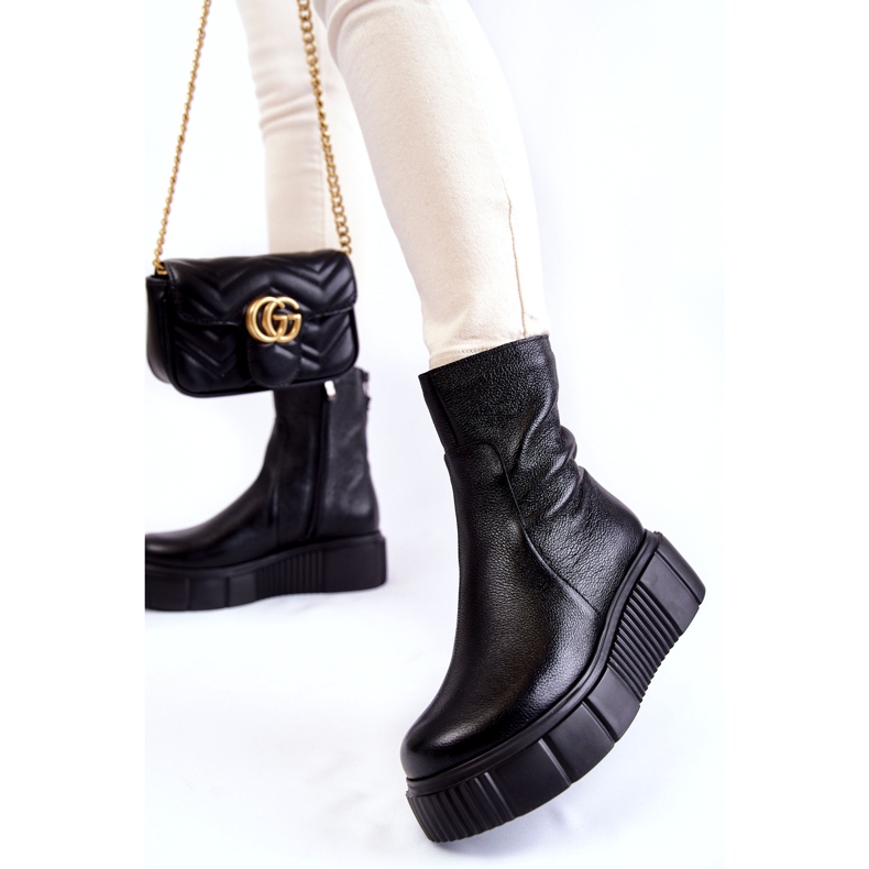 PL5 Női bőrcsizmák a fekete platformon 1