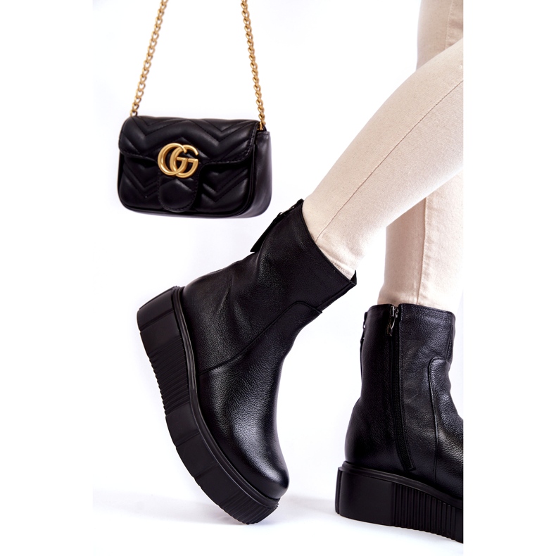 PL5 Női bőrcsizmák a fekete platformon 2