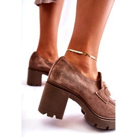 PL5 Sötétbézs Harmell elegáns cipő oszlopon, arany díszítéssel 3