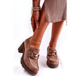 PL5 Sötétbézs Harmell elegáns cipő oszlopon, arany díszítéssel 4