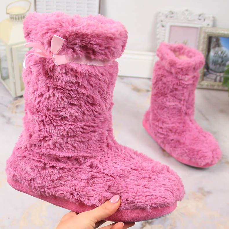 BM Női, magas hőszigetelt prémes papucs rózsaszín Stella 1