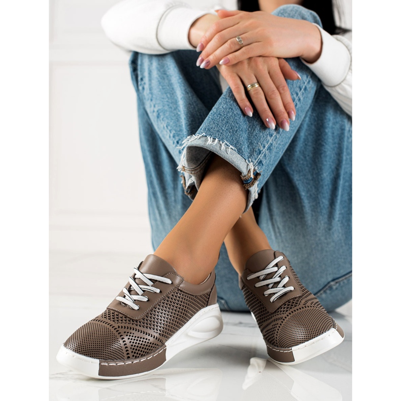 ARTIKER Világos bőr tornacipő barna 2