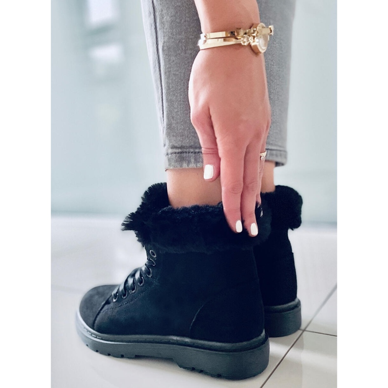 BM Fűzős csizma szőrmével Morena Black fekete 1