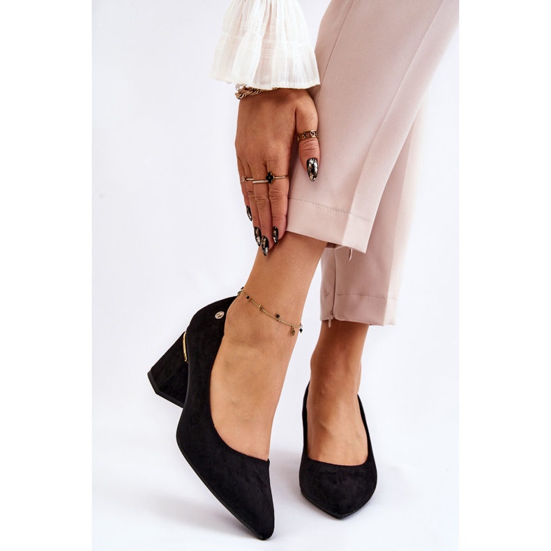 PS1 Klasszikus velúr magassarkú pumpák fekete Derren díszítéssel 1