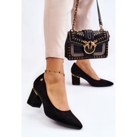 PS1 Klasszikus velúr magassarkú pumpák fekete Derren díszítéssel 2