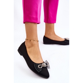 PS1 Női hegyes balerinák fekete fényes dekoratív masnival 2
