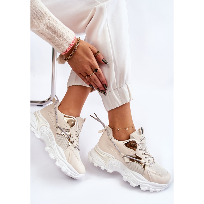 PA1 Fűzős női sportcipők a platformon Bézs Minea 1