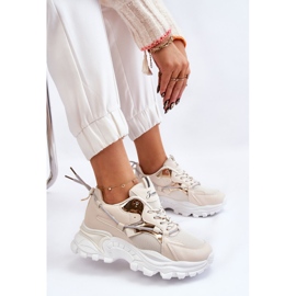 PA1 Fűzős női sportcipők a platformon Bézs Minea 2