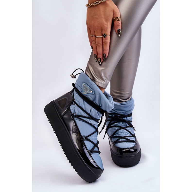 Divatos női fűzős hócsizma, kék cipzár 2