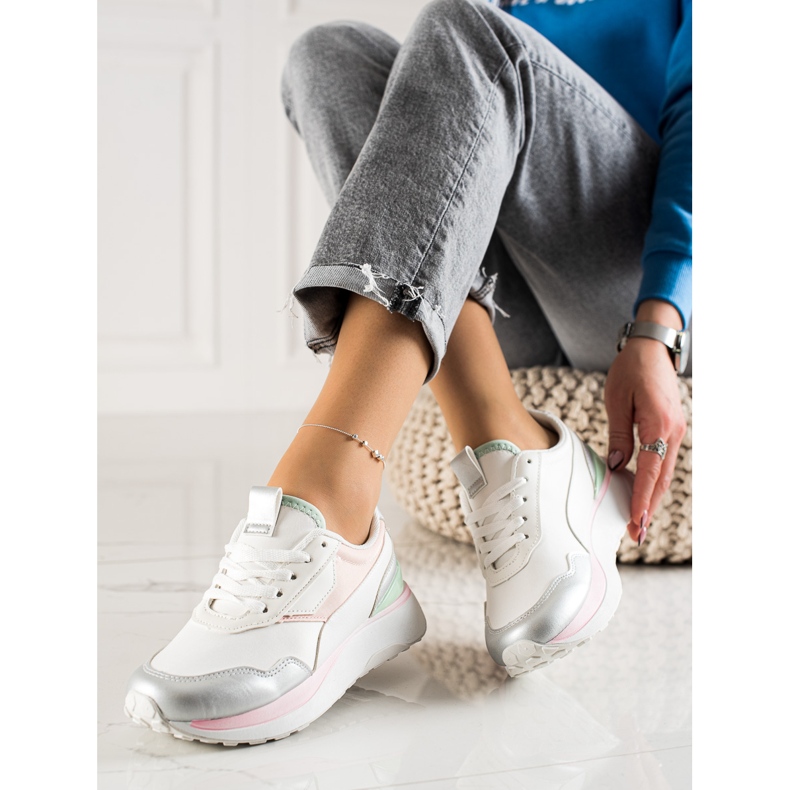TRENDI Színes cipők a platformon fehér rózsaszín ezüst 1