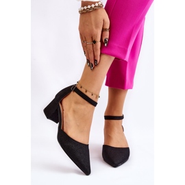 PG1 Divatos fényes alacsony sarkú pumpák, fekete Leilany 1