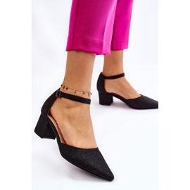PG1 Divatos fényes alacsony sarkú pumpák, fekete Leilany 2