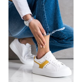 SHELOVET Alkalmi Eco bőr cipők fehér sárga 2