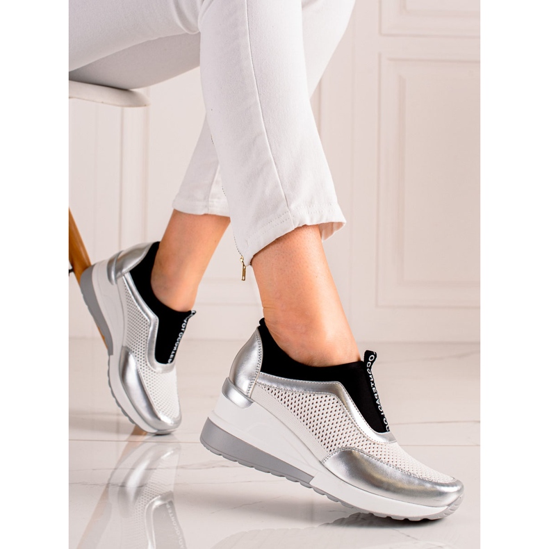 VINCEZA áttört cipők fehér ezüst 2