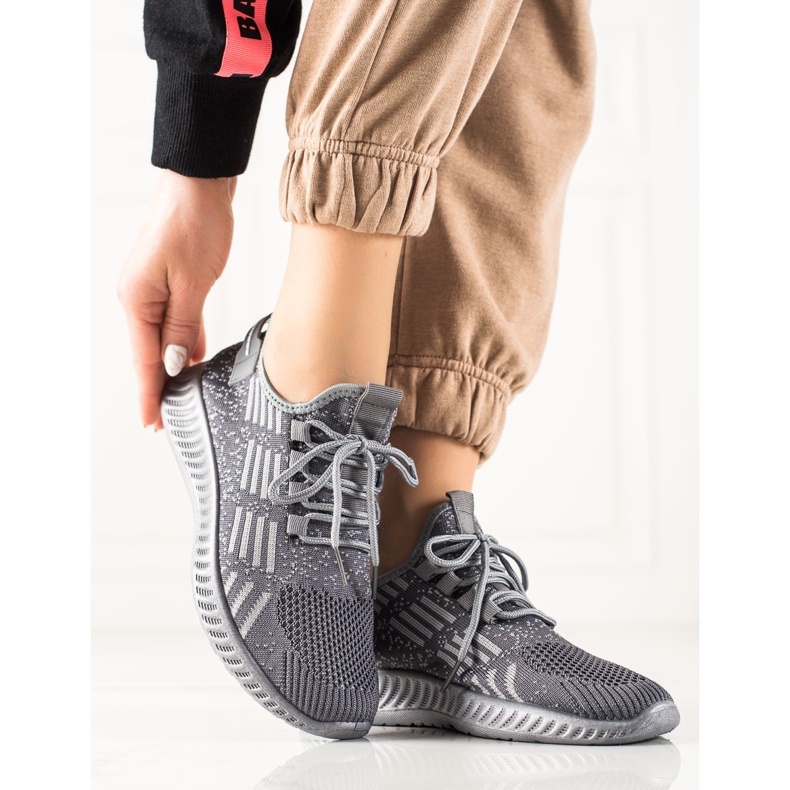 TRENDI Kötött könnyű tornacipő szürke 2