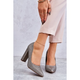 PA1 Fényes Pumpák Sarkon Ezüst-Arany Elmira barna 1