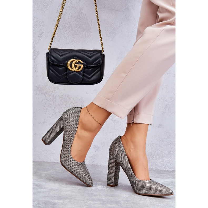 PA1 Fényes Pumpák Sarkon Ezüst-Arany Elmira barna 2