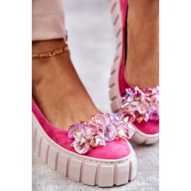 PA2 Velúr Balerinák Platformon Fukszia Ladette Dísz rózsaszín 4