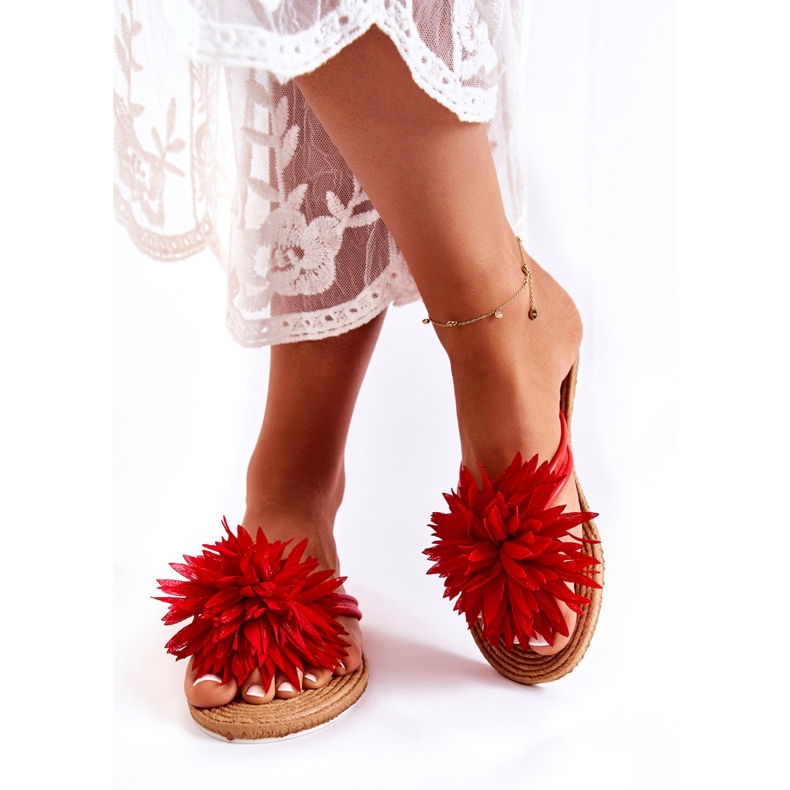 WJ1 Női papucs Eviana piros szövet díszítéssel 4