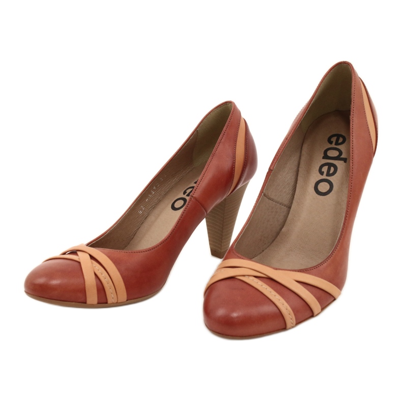 Női bőr szivattyúk 1392 barna díszítéssel, Edeo csíkokkal 2