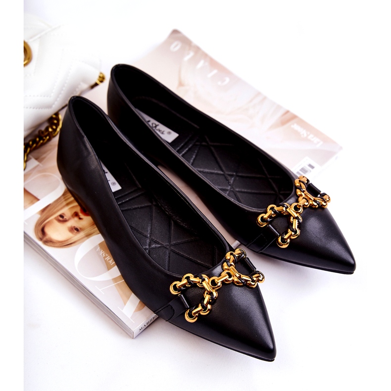 WS1 Spitz női balerinák, fekete Carlos-dísszel 4